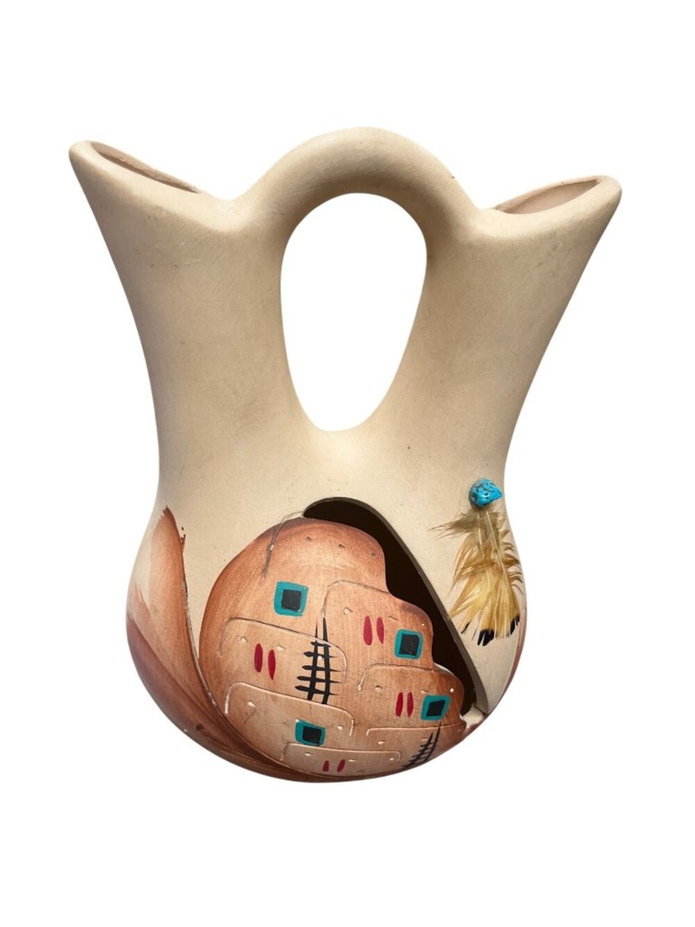 Vintage Handmade painted navajo cream village theme wedding vase SKU 10-202